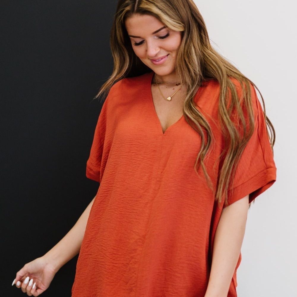 💕 Rust Jodifl Against All Odds Unlined Blouse Oversized Regular Plus New NWT - Picture 6 of 9